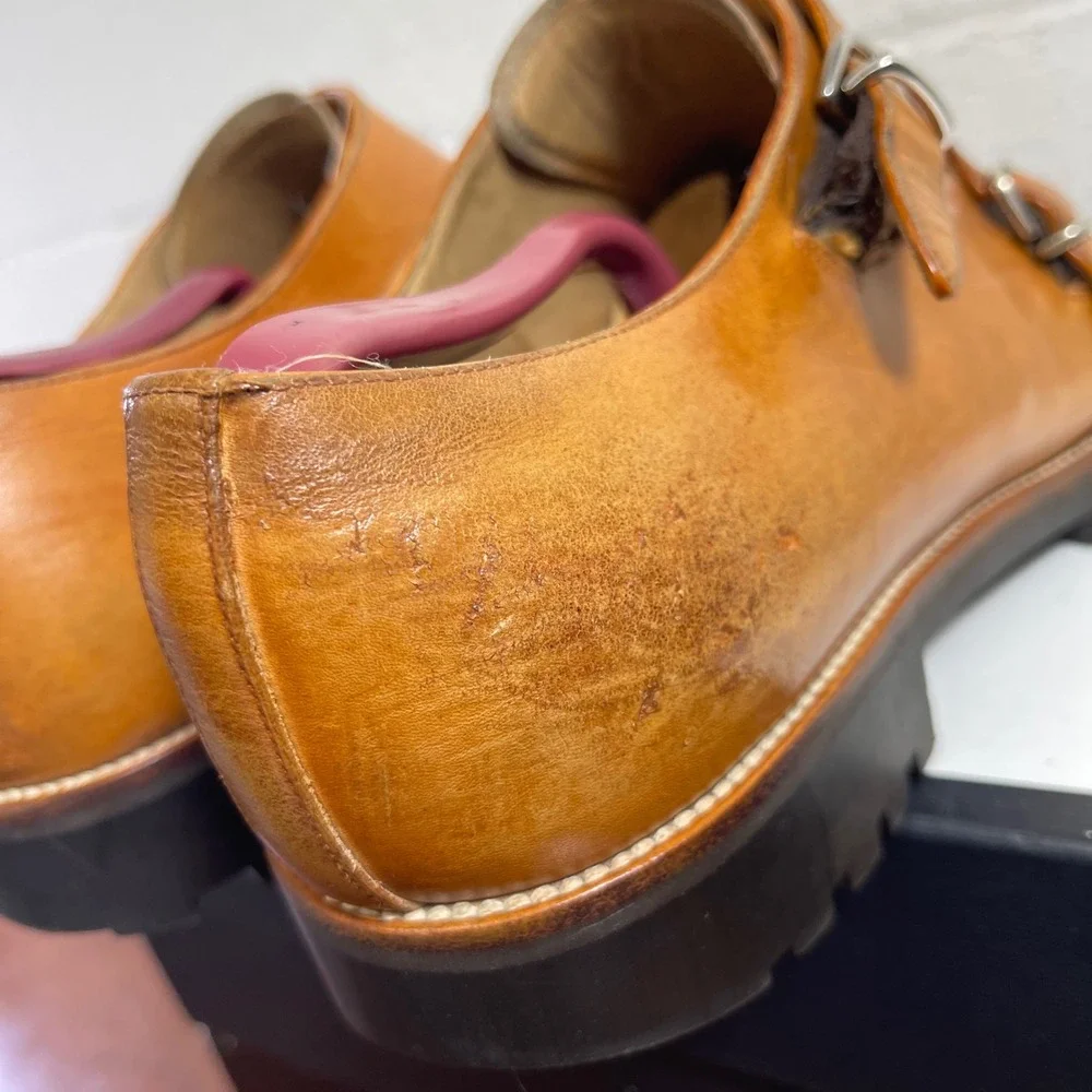 Bally Switzerland Porthos Monk Strap Cap Toe Brown Leather Dress Shoes Men 9.5D‎